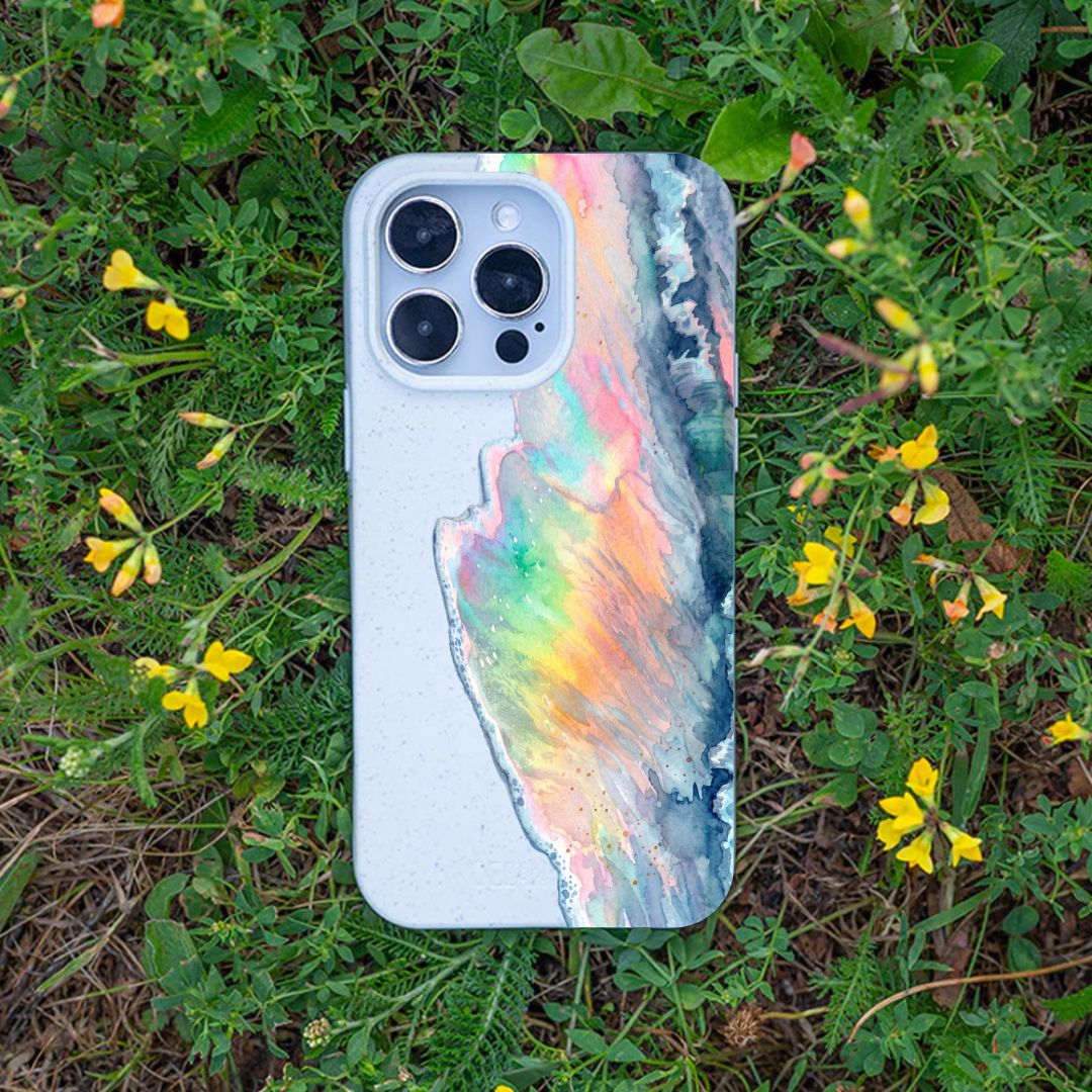 iPhone 17 Hülle - Regenbogen Welle weiß - "WaveOfPride" - nachhaltig