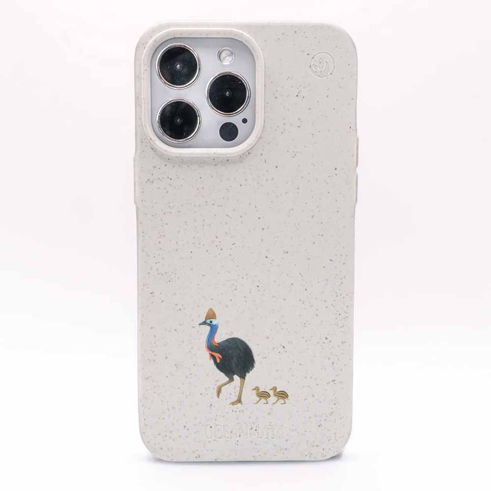 iPhone 16 Hülle - Cassowary weiß - "CassowaryStroll" - nachhaltig