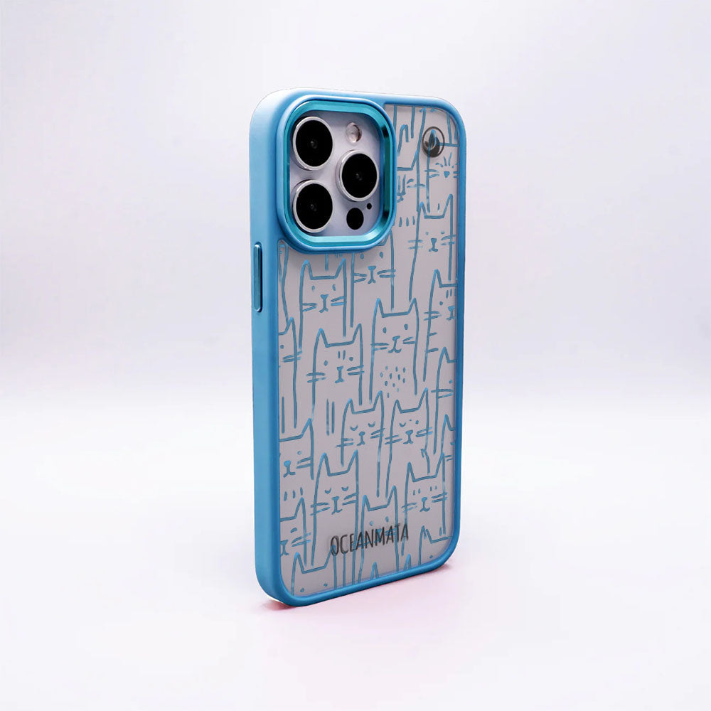 iPhone 17 pro Hülle - Katzen blau - "miau" - nachhaltig