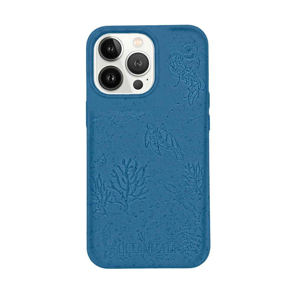 iPhone 13 pro Hülle "TURTLE Family" - blau - nachhaltig