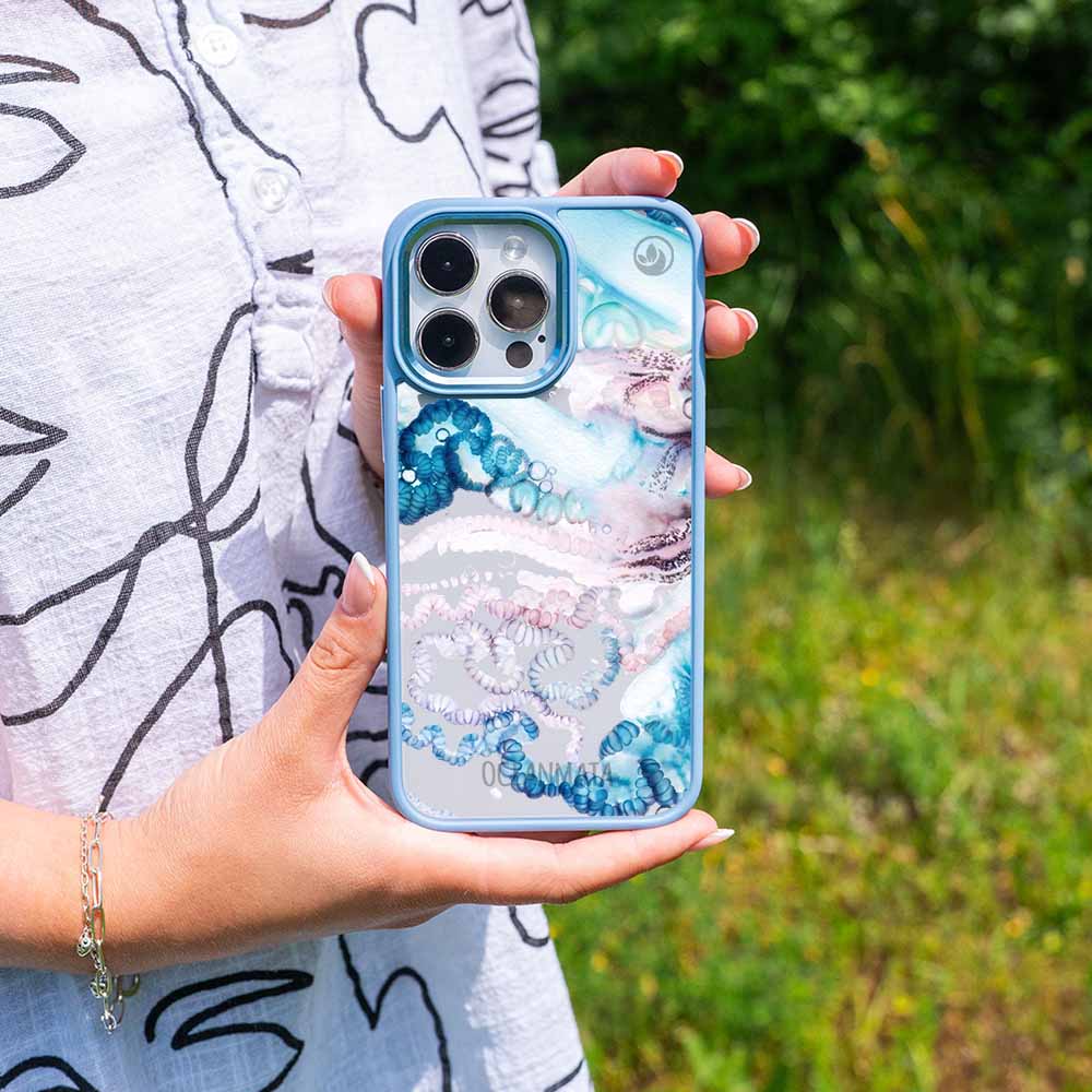 iPhone 16 pro max Hülle - Qualle blau - "Men o' War" - nachhaltig