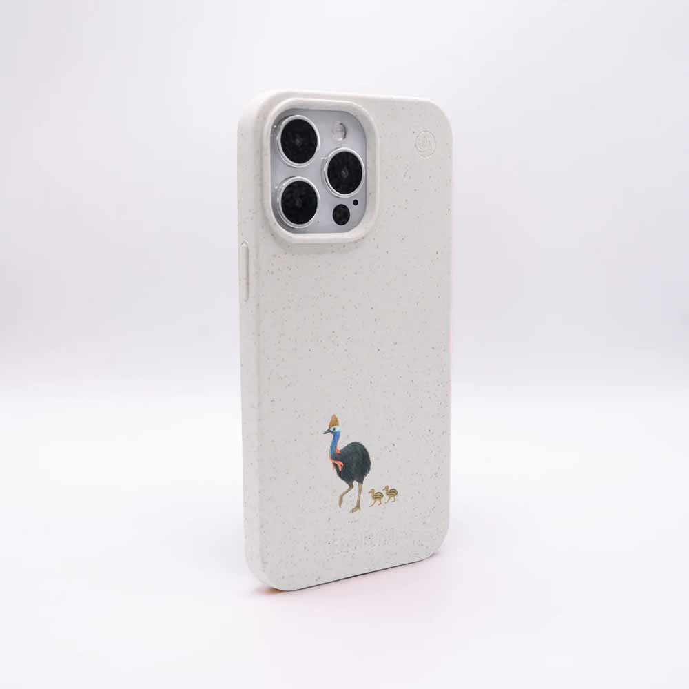 iPhone 16e/17e Hülle - Cassowary weiß - "CassowaryStroll" - nachhaltig