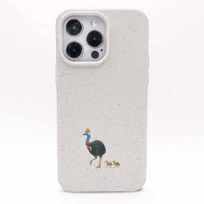 iPhone 18 Pro / 17 Pro Hülle - Cassowary weiß - "CassowaryStroll" - nachhaltig