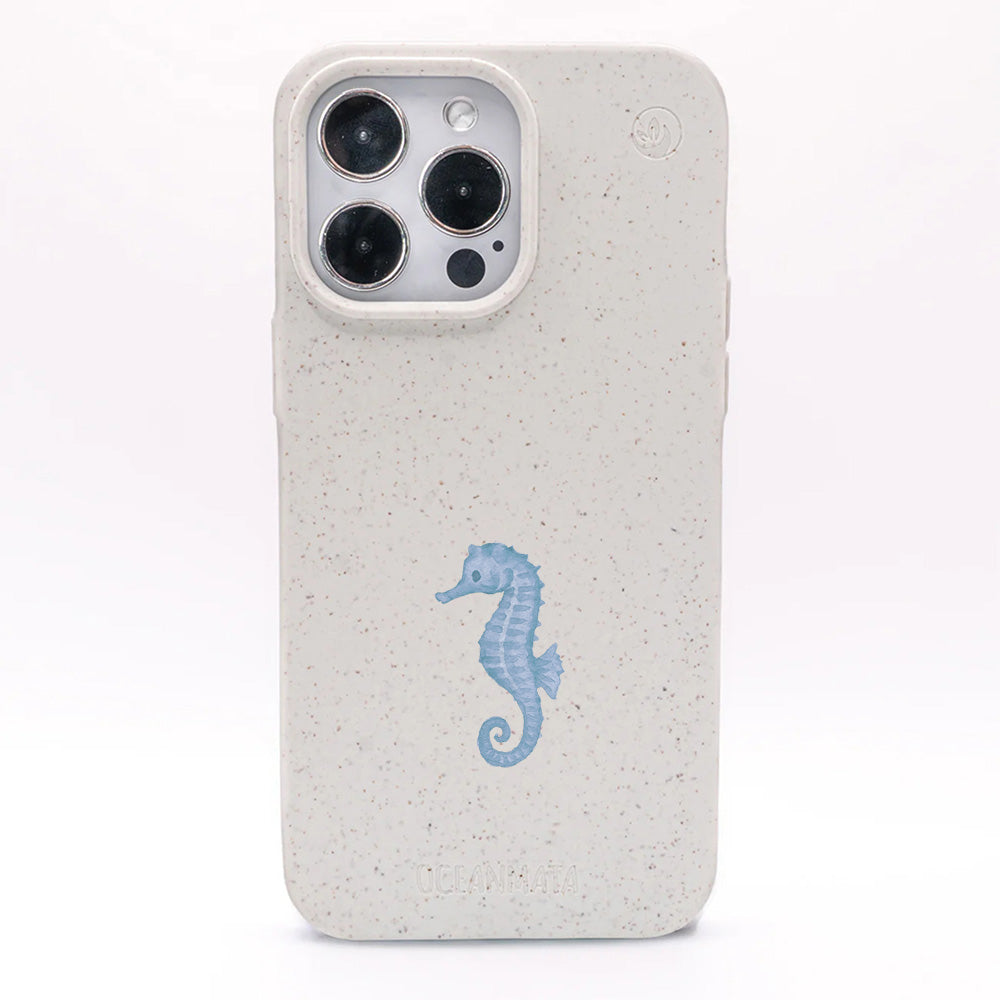 iPhone 16 pro Hülle - Seepferdchen weiß - "SeahorseTale" - nachhaltig