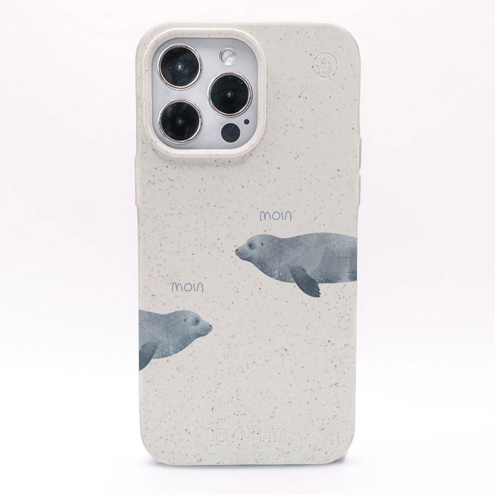 iPhone 18 Pro / 17 Pro Hülle - Robbe weiß - "mooornin" - nachhaltig