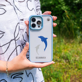 iPhone 14 pro Hülle - Delfin blau - "Dolphin Twins" - nachhaltig