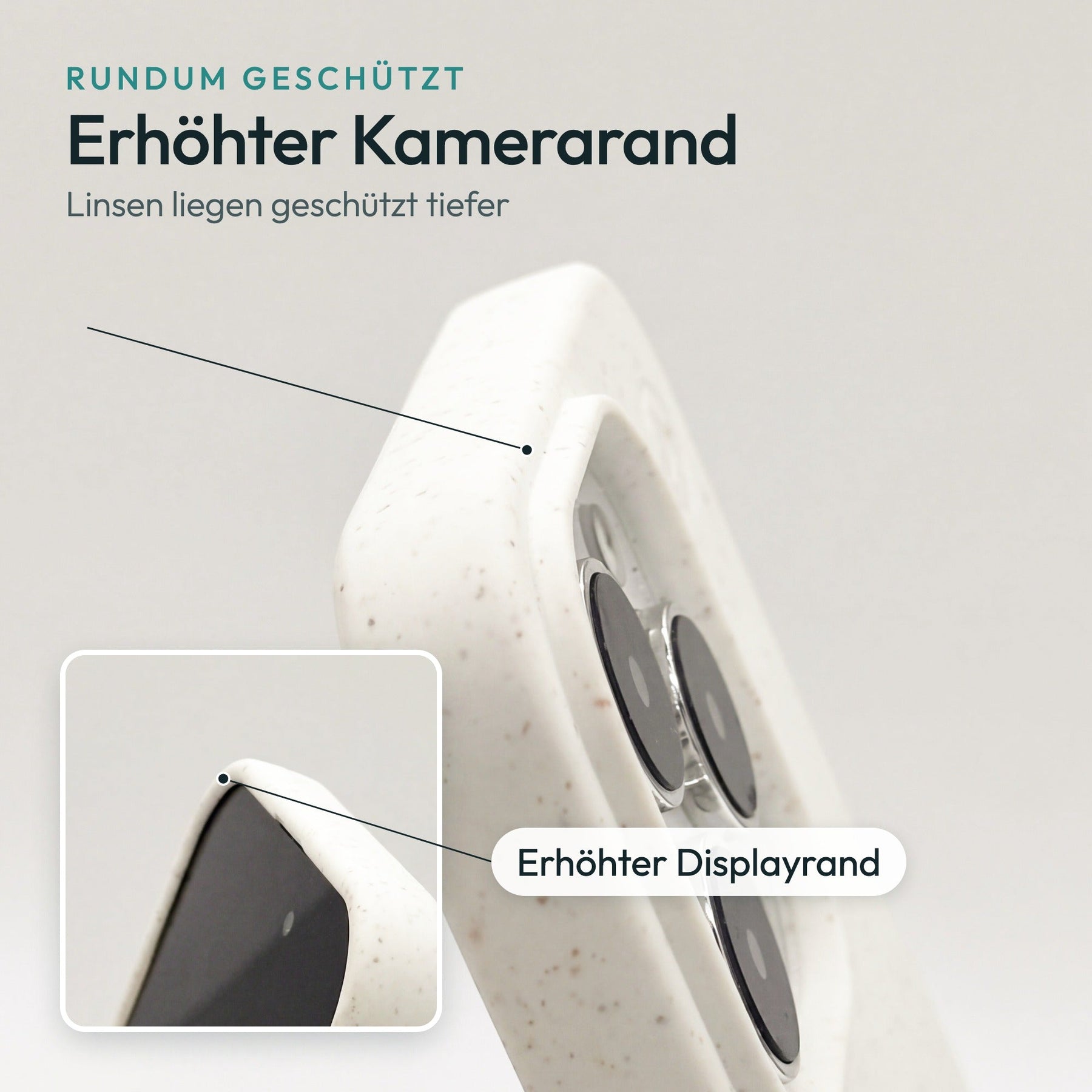 iPhone 13 pro Hülle - Robbe weiß - "mooornin" — biologisch abbaubar — erhöhter Kamerarand und Displayrand