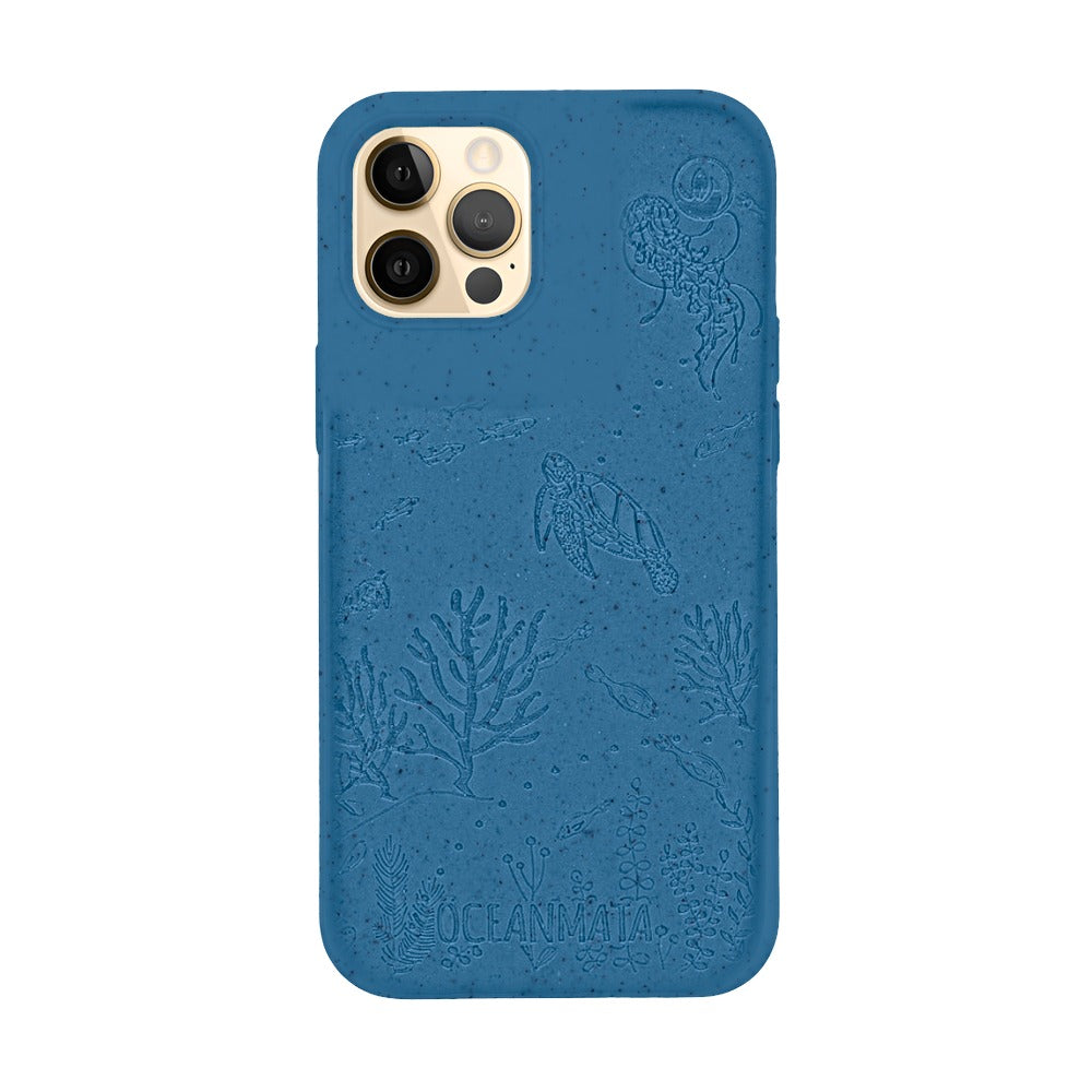 iPhone 12 pro Hülle "TURTLE Family" - blau - nachhaltig