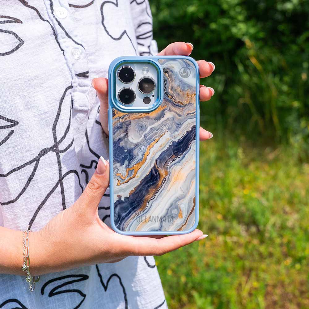 iPhone 18 Pro / 17 Pro Hülle - marmor blau - "BlueMarble" - nachhaltig