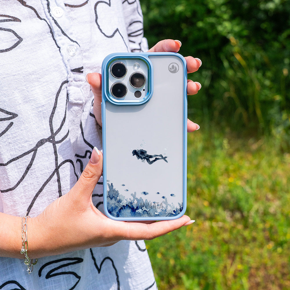 iPhone 14 Hülle - Taucher blau - "DeepDive" - nachhaltig